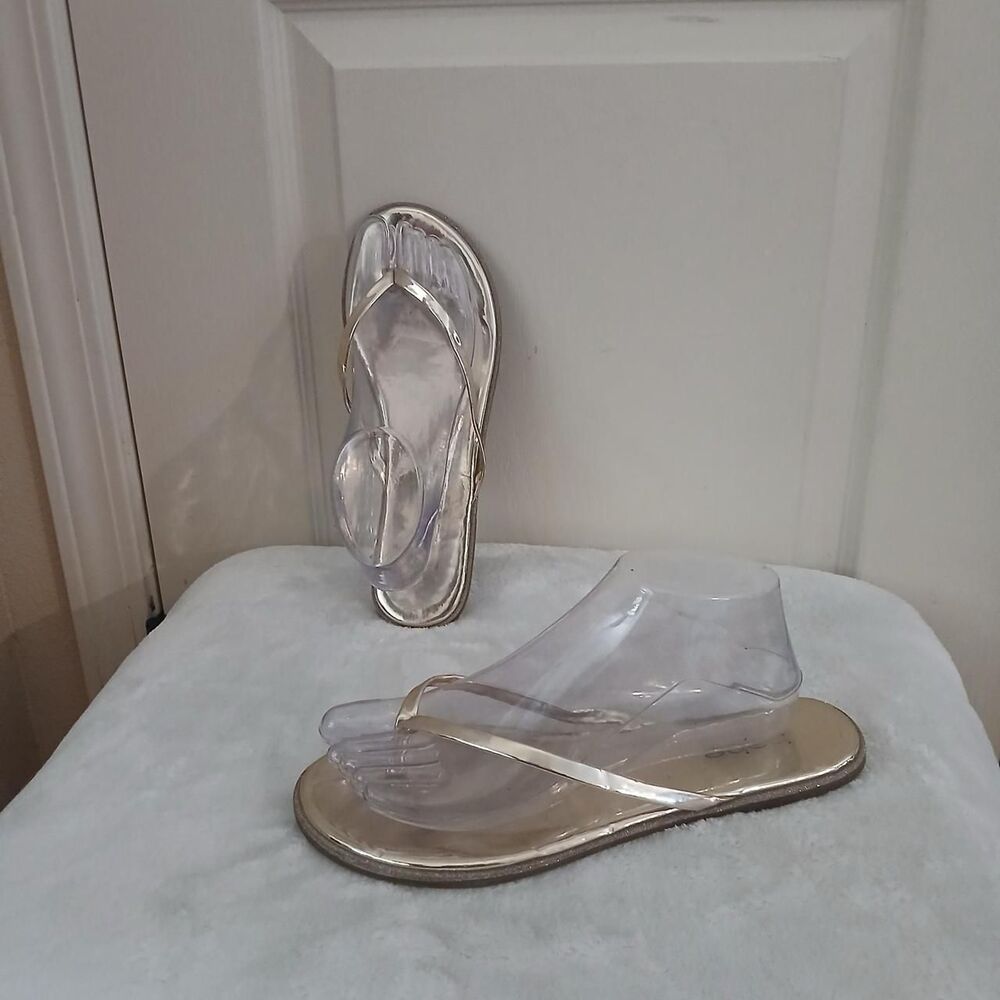 Vintage Y2K Bebe Mcbling Metallic Gold Flip Flops Thong Sandals 8.5 Indie Bratz